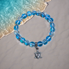 Aqua blue mermaid glass bead bracelet with turtle charm