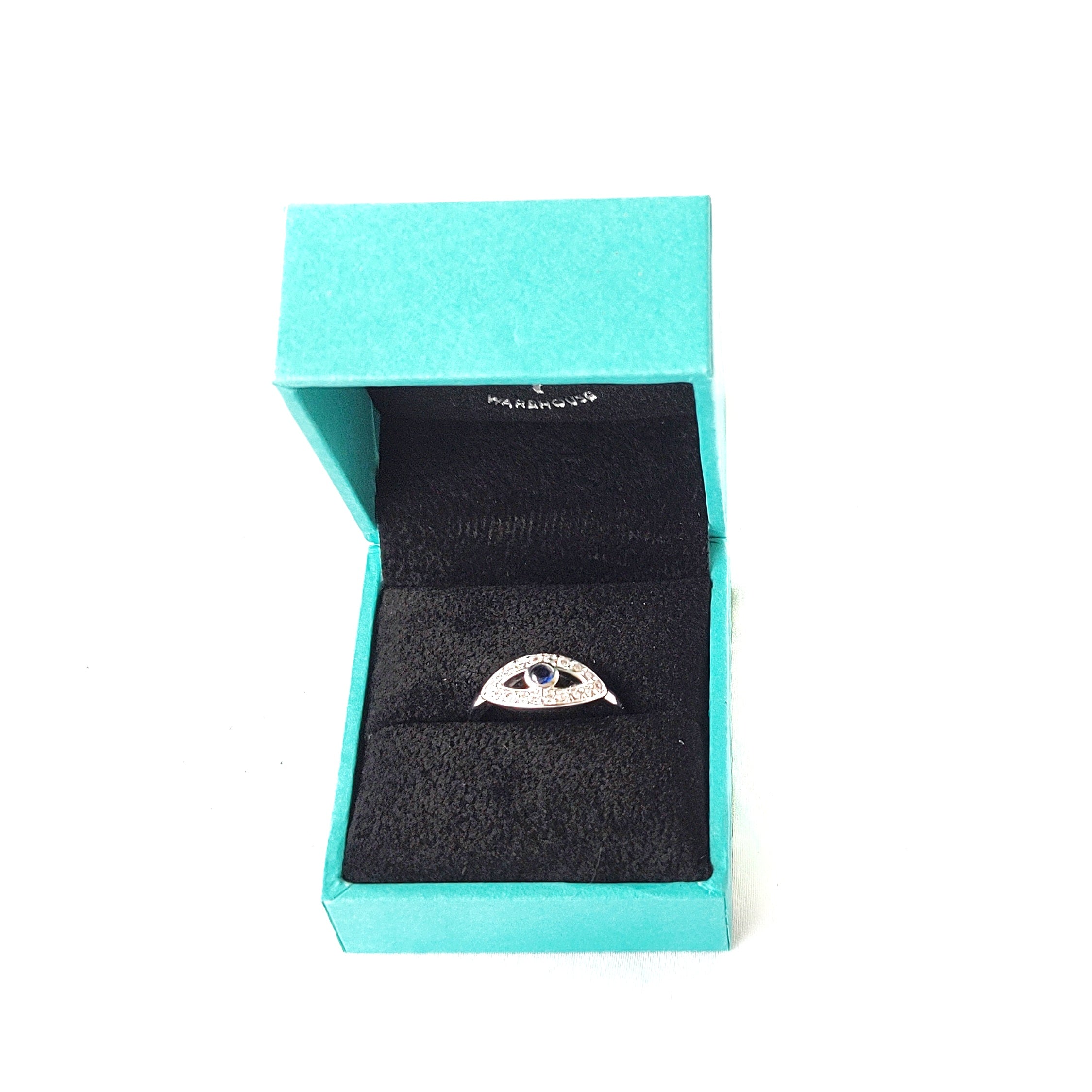 Adjustable Evil eye ring silver set with cubic zirconia