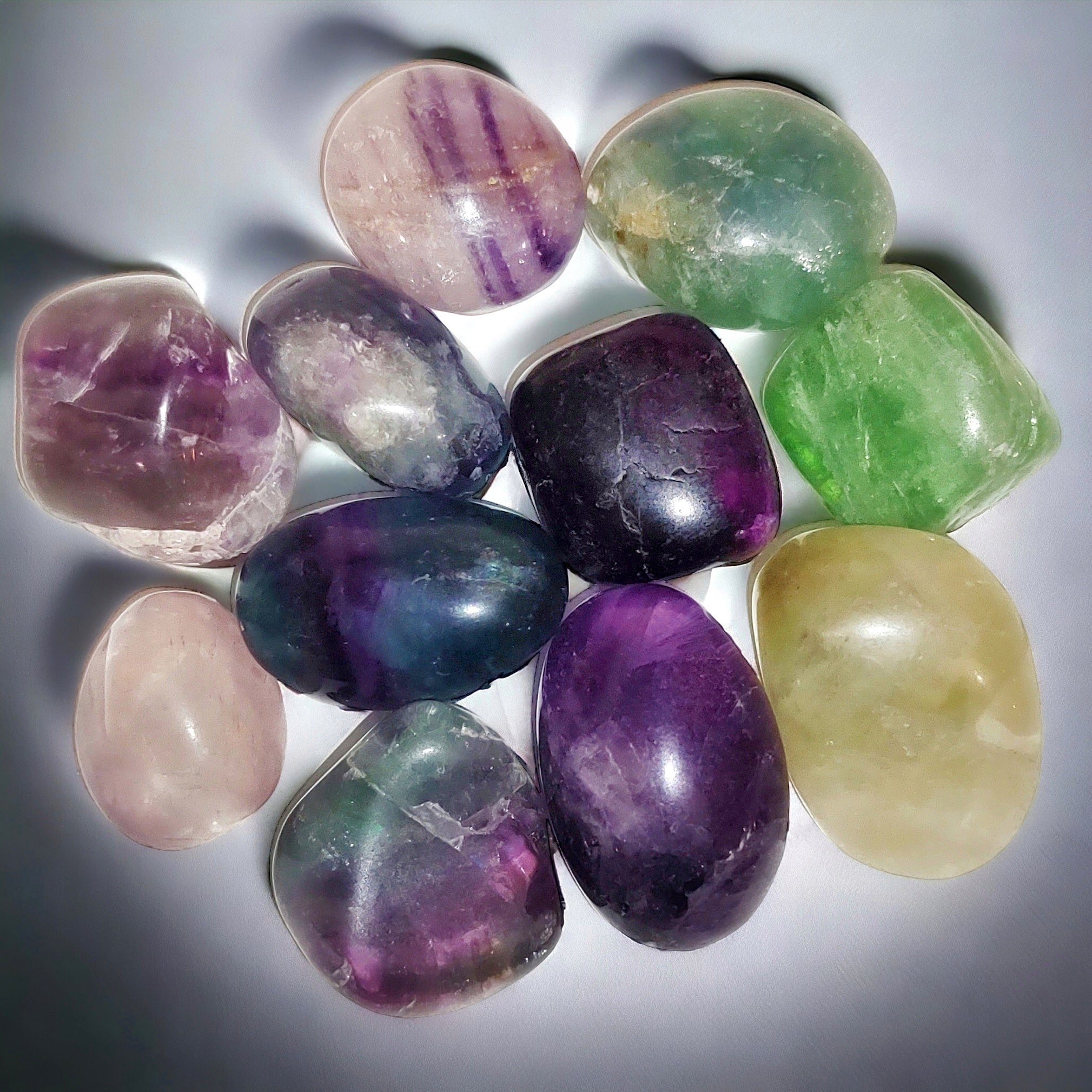 Rainbow fluorite tumbled stones