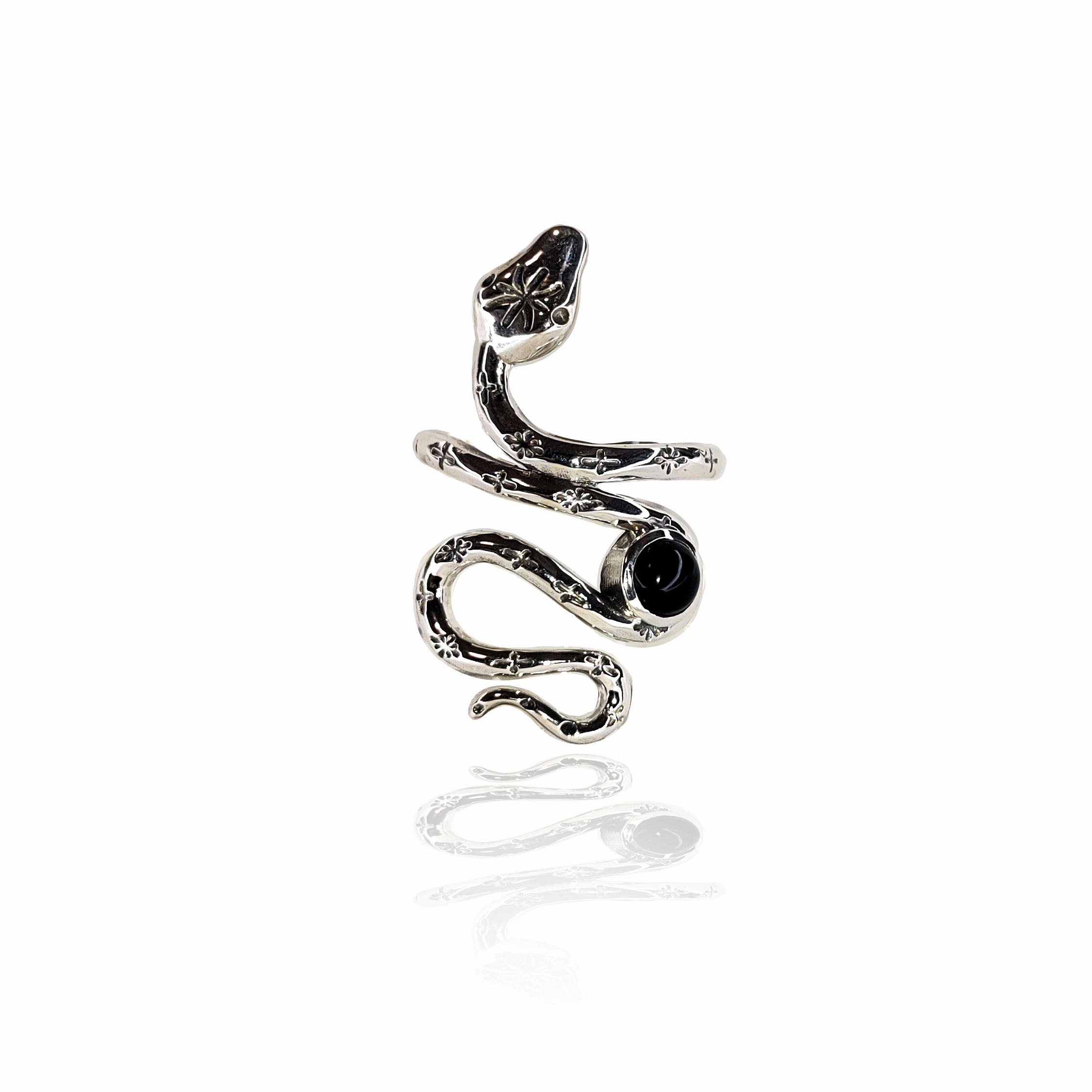 Onyx Snake Ring Sterling Silver