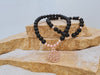 Black Obsidian 6mm crystal bead bracelet twin set with rose gold tree of life charm