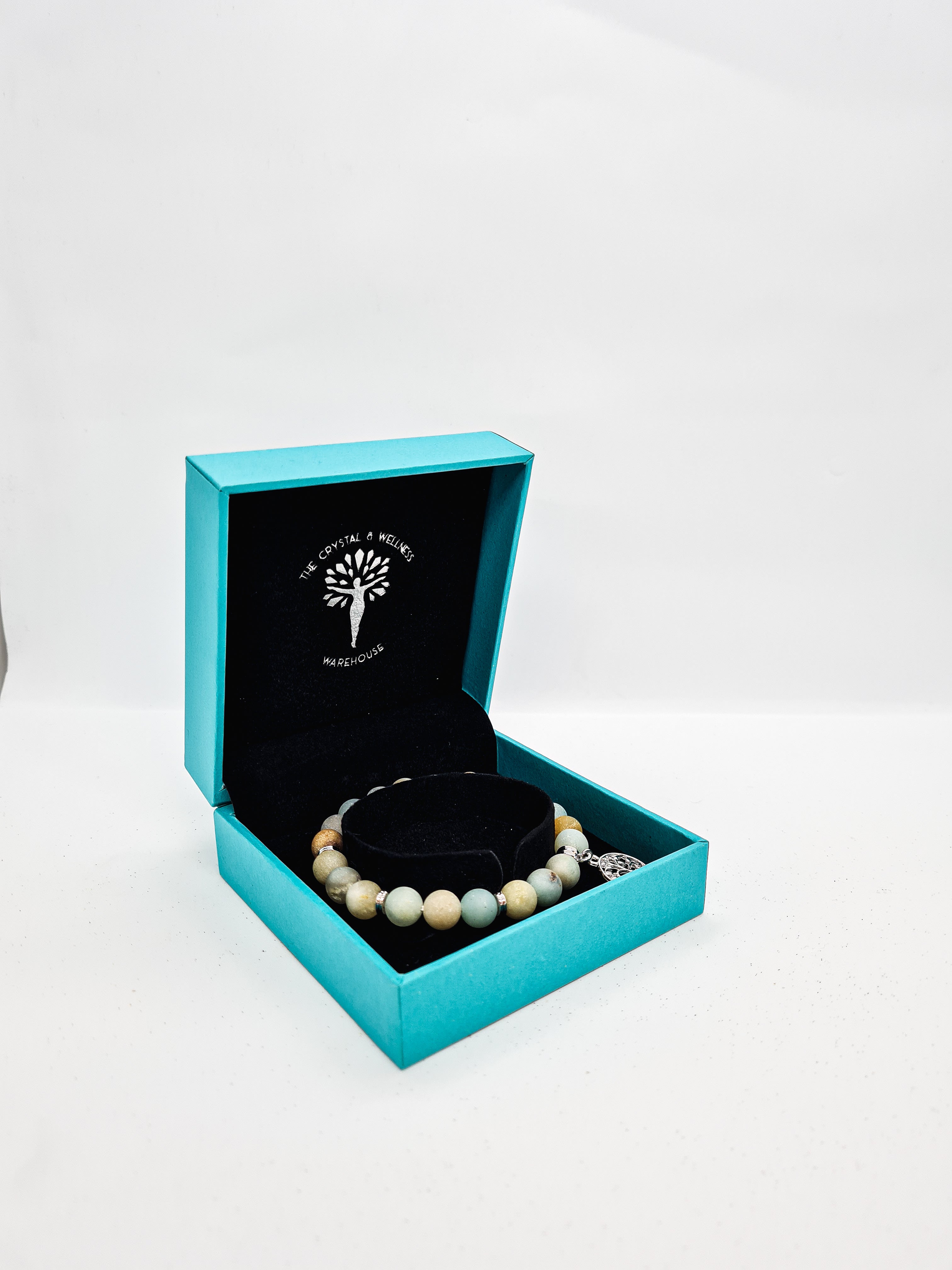 Amazonite 6mm crystal bead bracelet twin set with silver tree of life charm