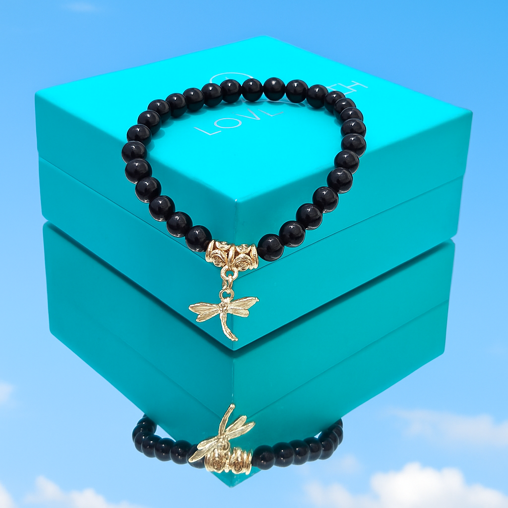 Luna Lovewitch Black Obsidian Dragonfly polished bead bracelet