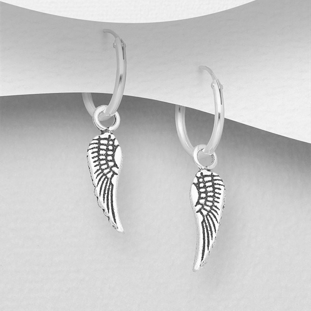 Angel wing sterling silver hoop design earrings