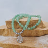 Green Aventurine 6mm crystal bead bracelet twin set with silver Tree of Life charm