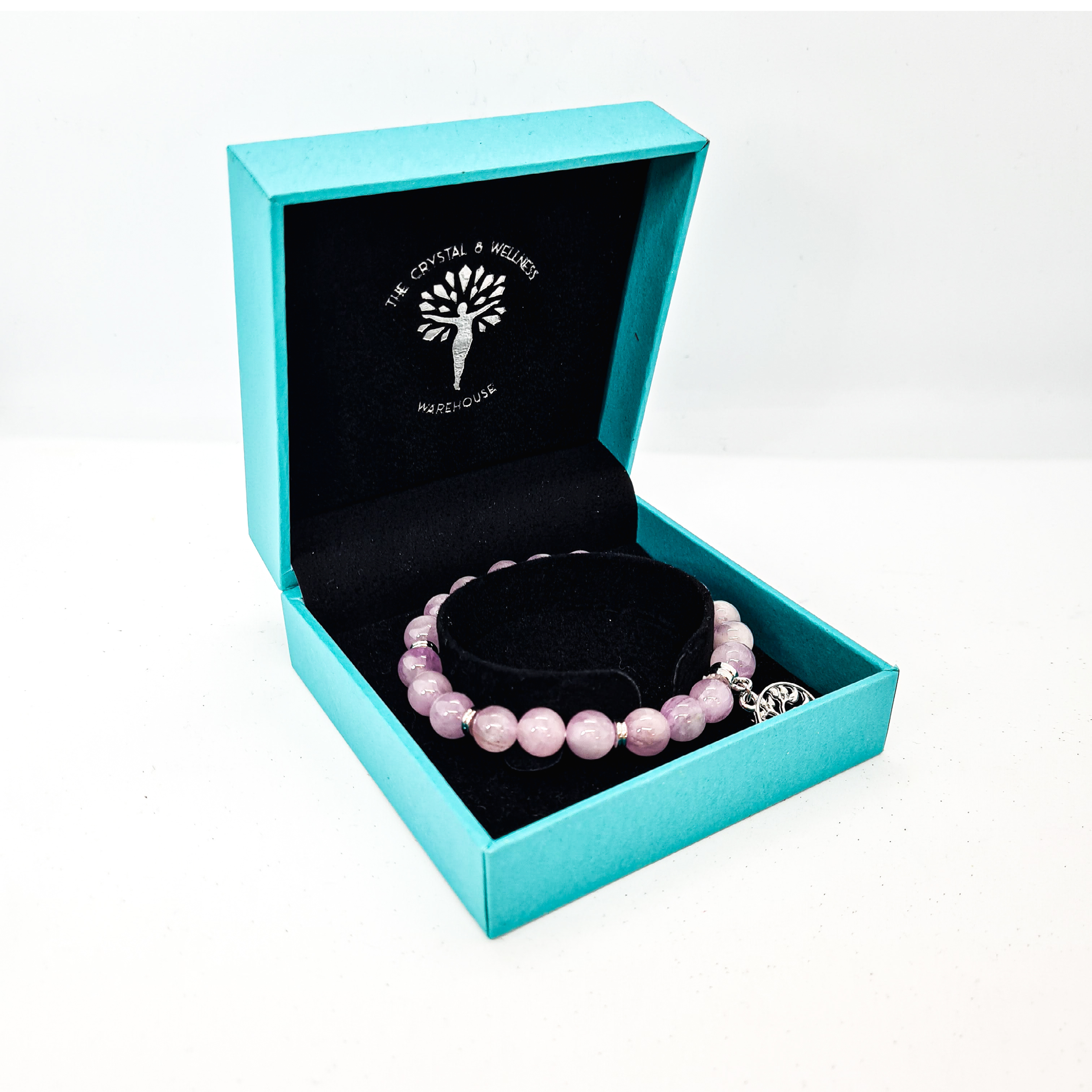 Kunzite 6mm crystal bead bracelet twin set with silver tree of life charm