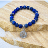 Lapis Lazuli 8mm crystal bead bracelet with silver tree of life charm