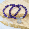 Amethyst 6mm crystal bead bracelet twin set with silver tree of life charm