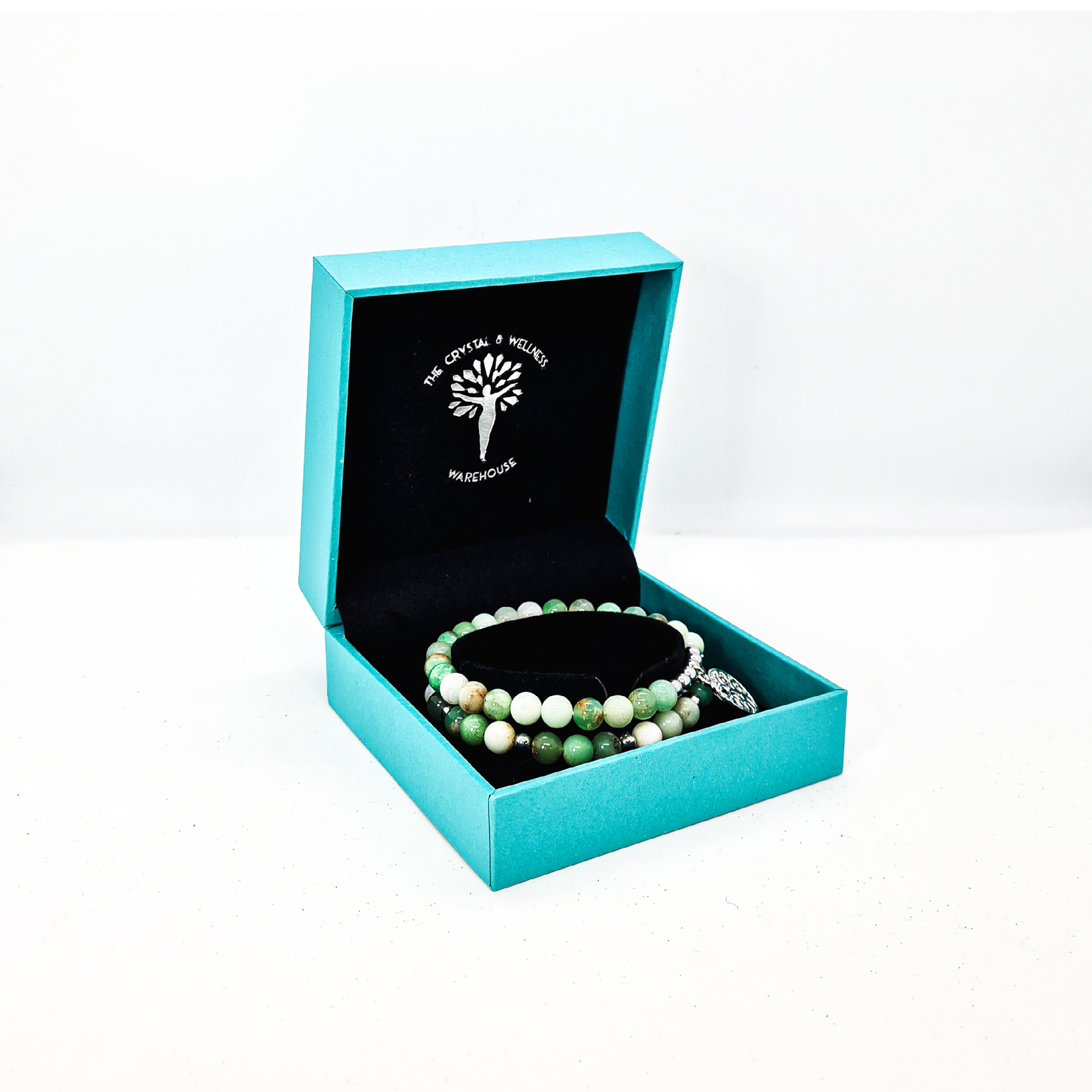 Australian Jasper 6mm crystal bead bracelet twin set with silver tree of life charm