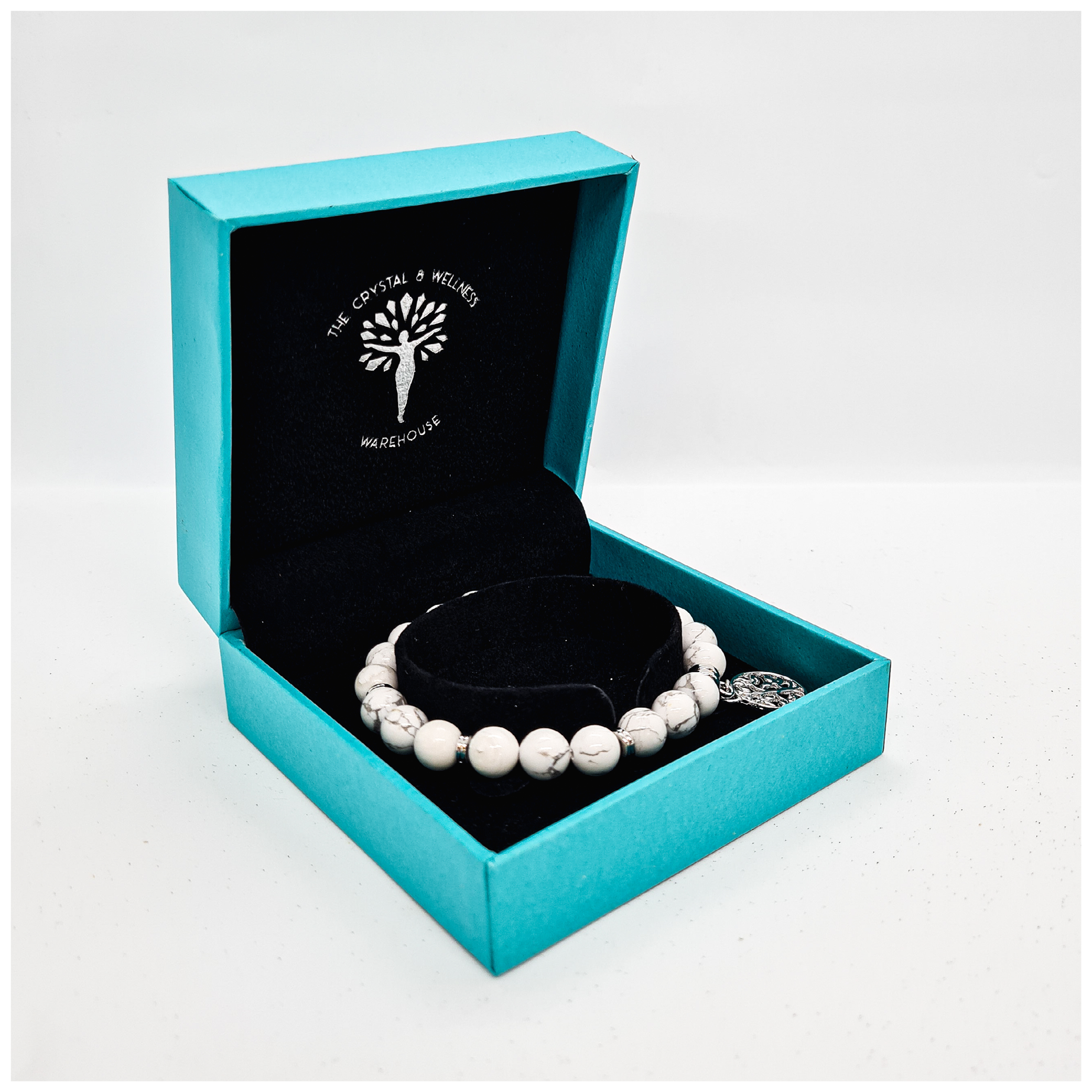 White Howlite 6mm crystal bead bracelet twin set with rose gold tree of life charm