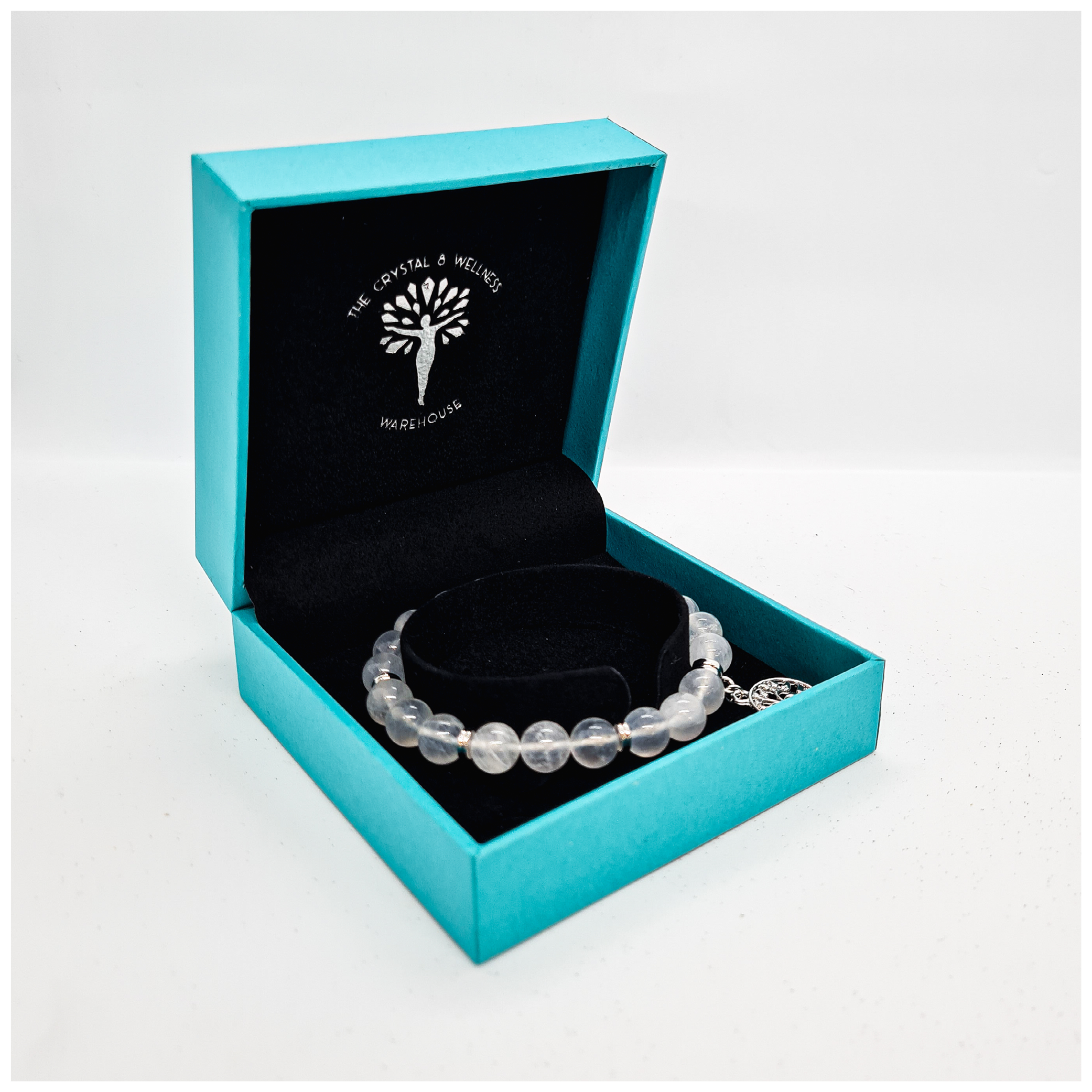 Rainbow Moonstone 6mm crystal bead bracelet twin set with tree of life charm