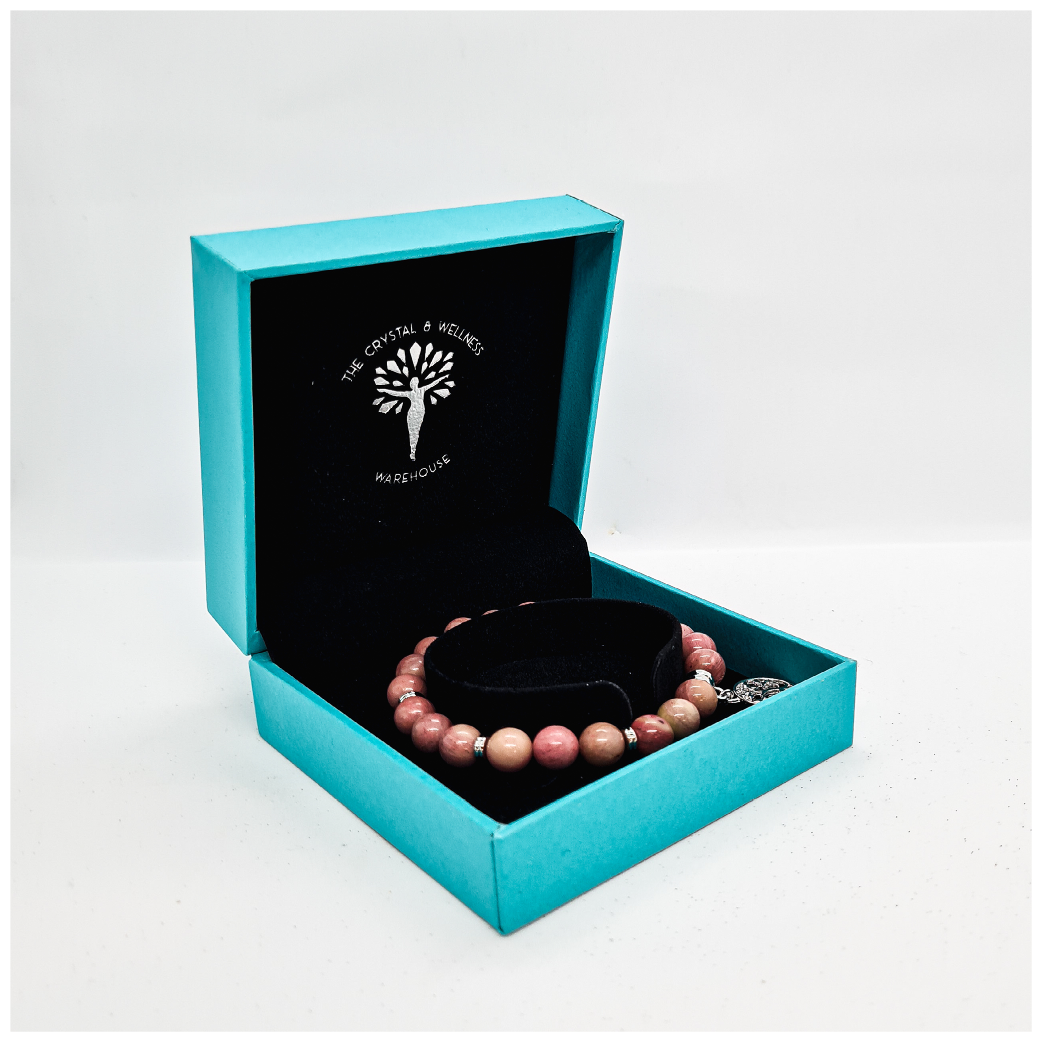 Pink Rhodonite 6mm crystal bead bracelet twin set with tree of life charm