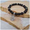 Black Obsidian 8mm crystal bead bracelet with silver tree of life charm