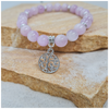 Kunzite 6mm crystal bead bracelet twin set with silver tree of life charm