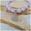 Kunzite 8mm crystal bead bracelet with silver tree of life charm