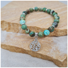 Chrysocolla 8mm crystal bead bracelet with silver tree of life charm