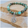 Chrysocolla 8mm crystal bead bracelet with silver tree of life charm