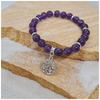 Amethyst 8mm crystal bead bracelet with silver tree of life charm