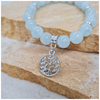 Aquamarine 6mm crystal bead bracelet twin set with silver tree of life charm