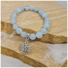 Aquamarine 8mm crystal bead bracelet with silver tree of life charm