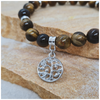 Gold Tiger's Eye 8mm crystal bead bracelet with silver tree of life charm