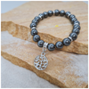 Hematite 8mm crystal bead bracelet with silver tree of life charm