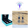 Lapis Lazuli 6mm crystal bead drop earrings with silver tree of life charm