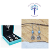 Angelite 8mm crystal bead drop earring with silver tree of life charm