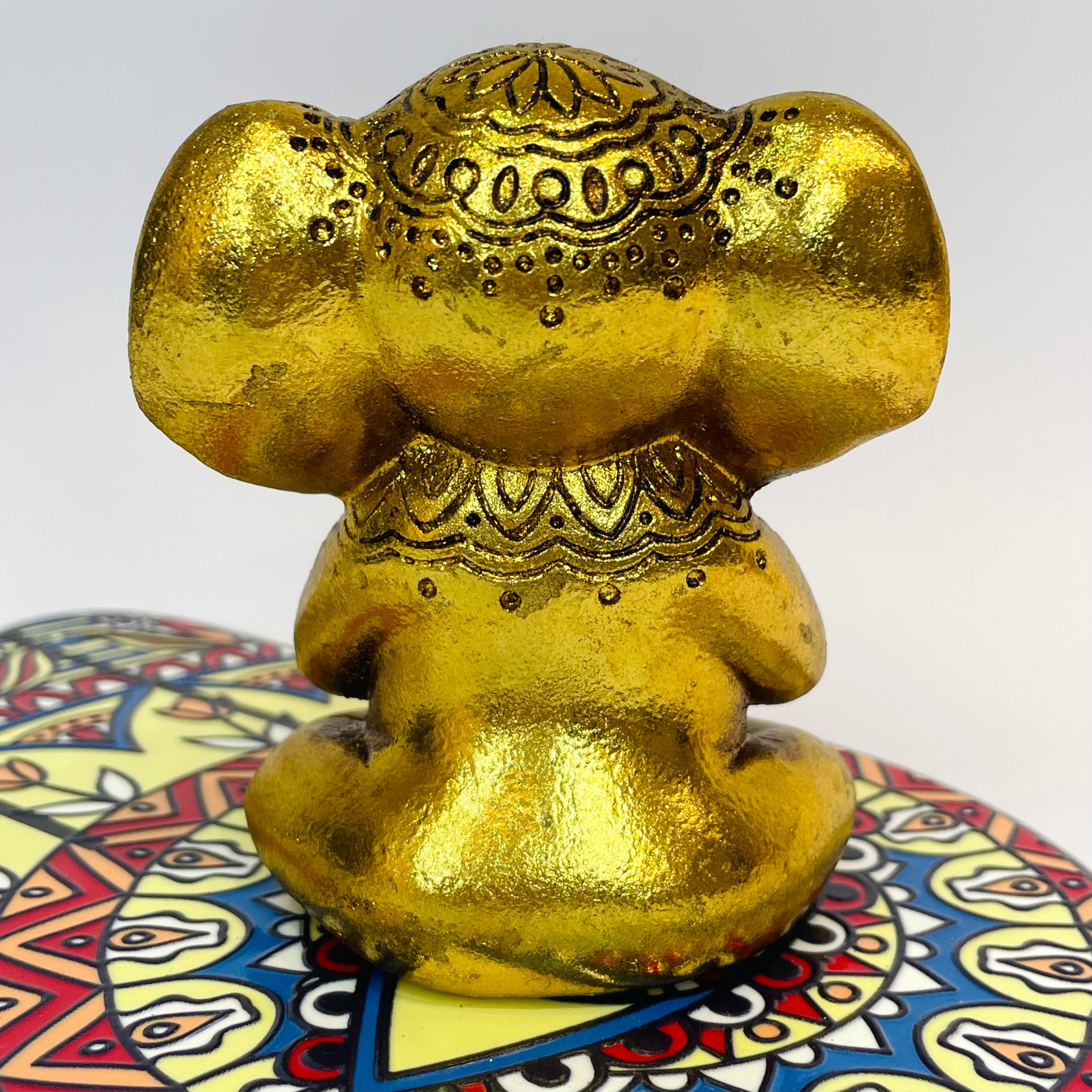 Gold Happy Sitting Elephant Statue