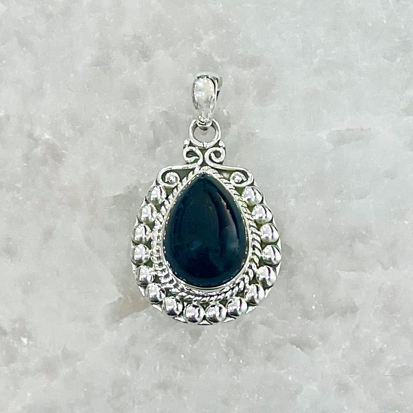 Obsidian boho pendant in sterling silver