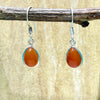 Carnelian cabochon pear shape sterling silver earrings