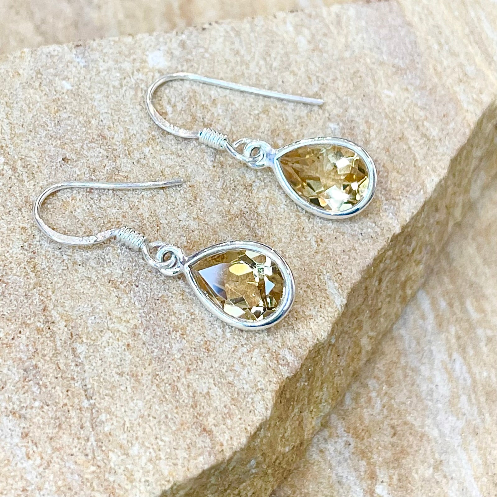 Citrine faceted teardrop silver earrings