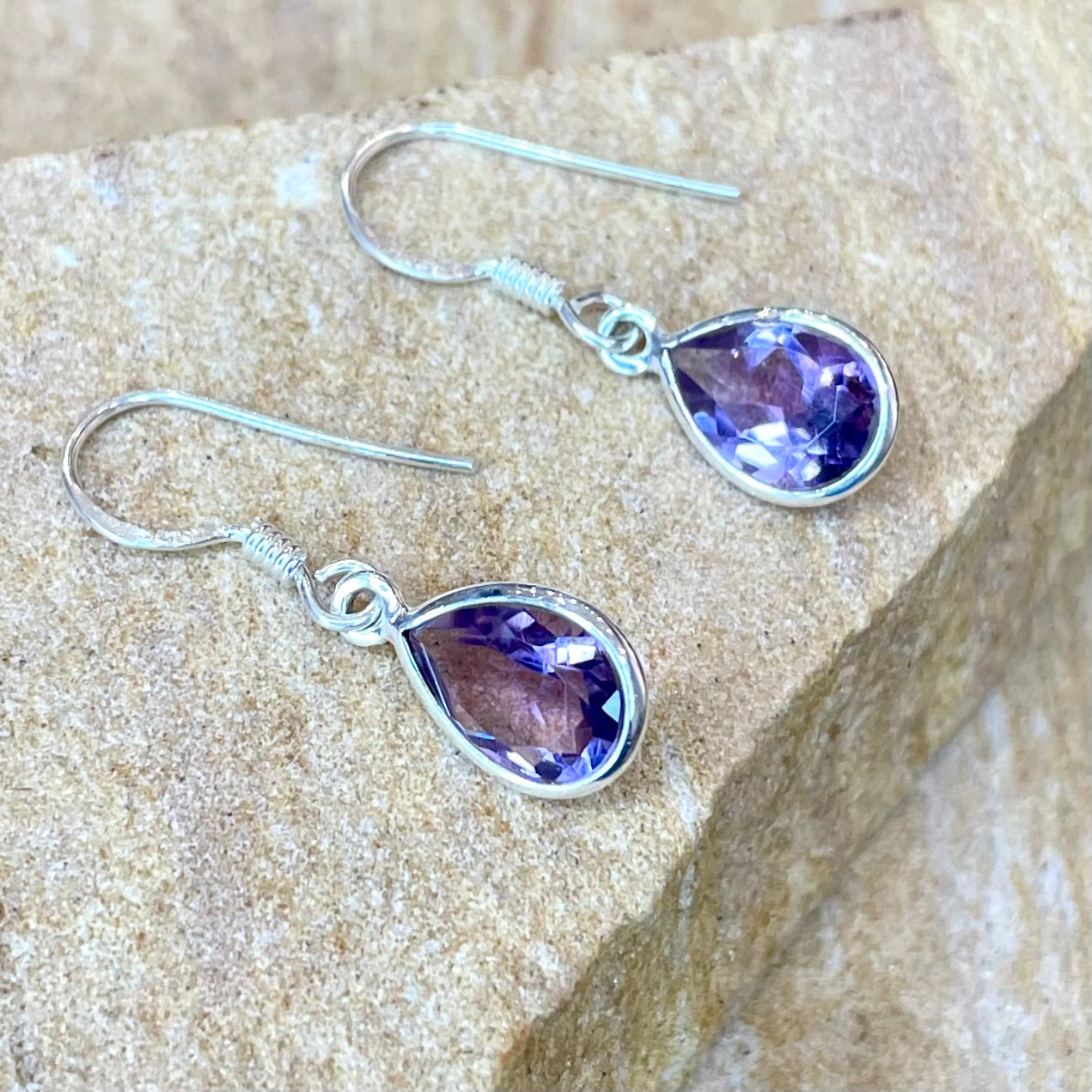 Amethyst faceted teardrop earrings in sterling silver