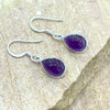 Amethyst teardrop cabochon earrings in sterling silver