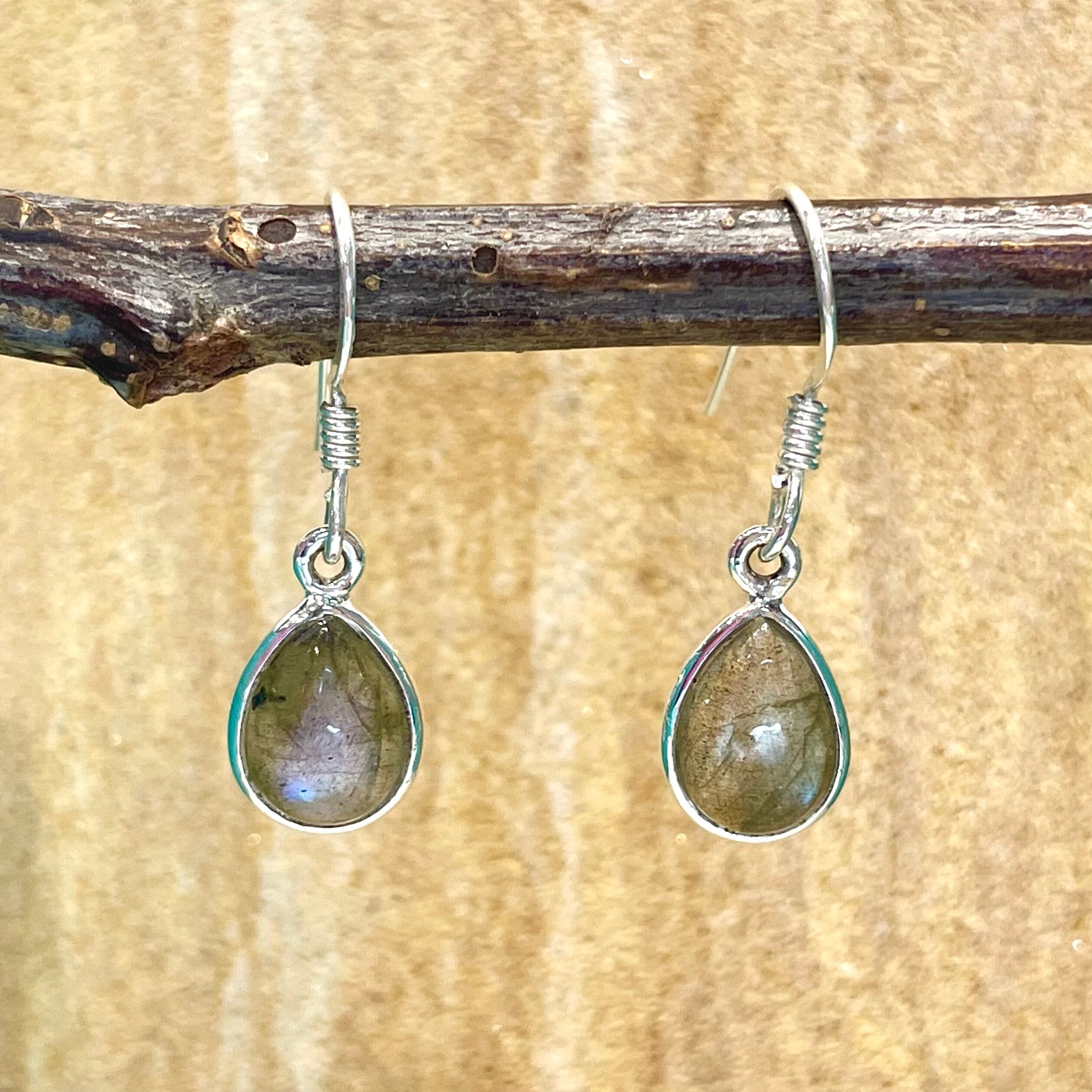 Labradorite cabochon teardrop sterling silver earrings