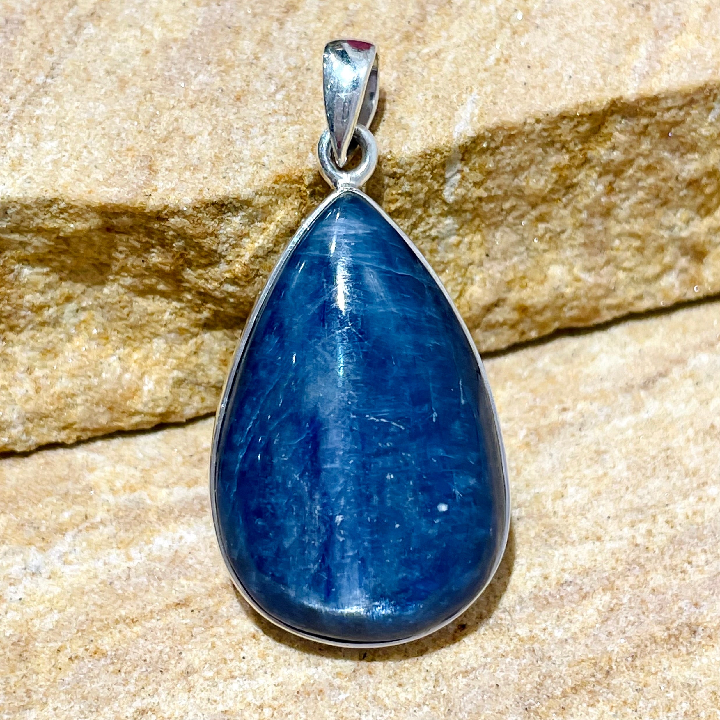 Blue Kyanite tear drop pendant in sterling silver ~ one of a kind