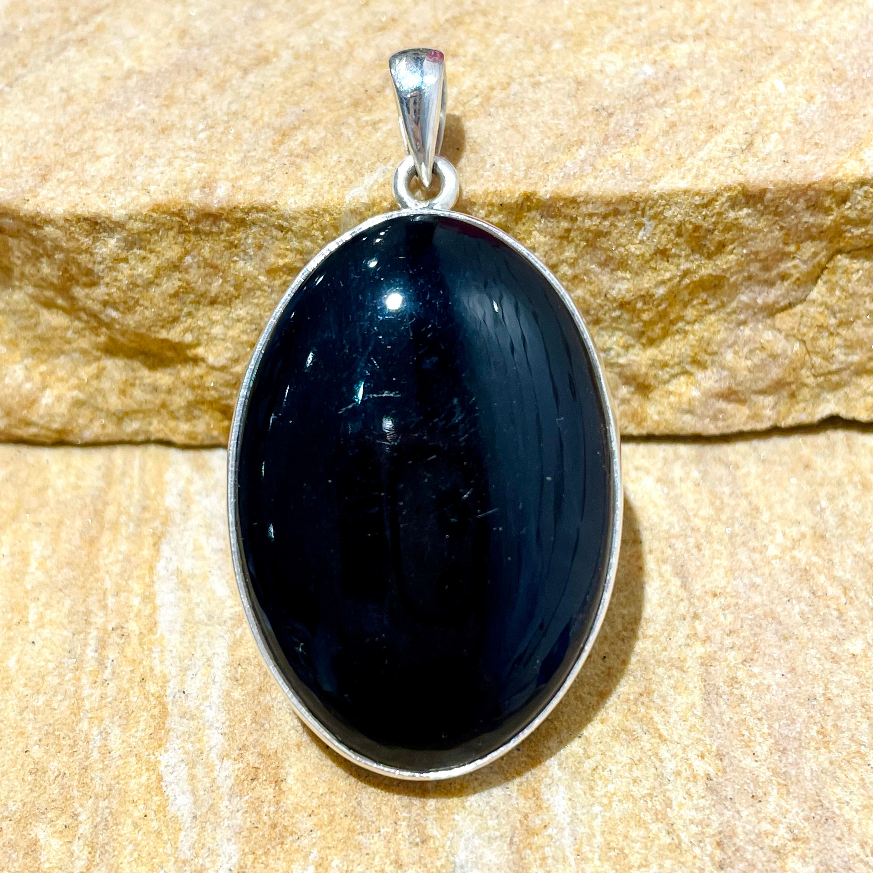 Rainbow Obsidian oval pendant in sterling silver