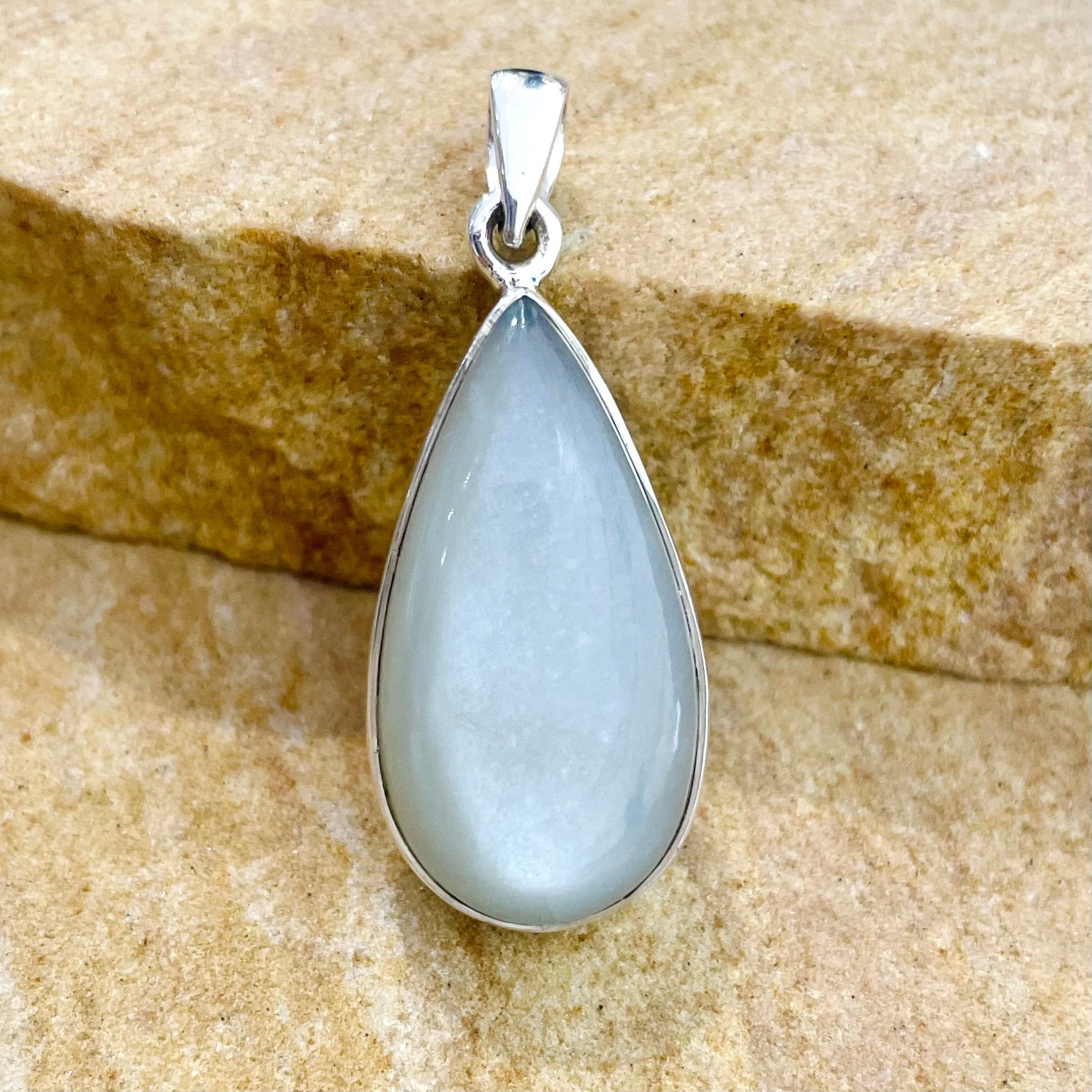 White moonstone tear drop pendant in sterling silver