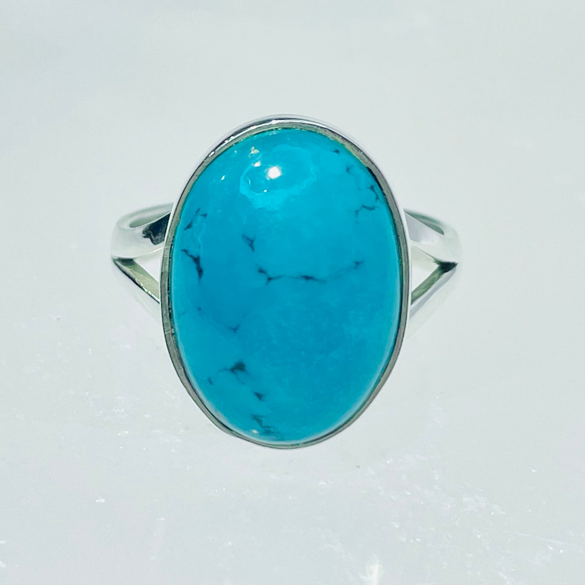 Peruvian Turquoise oval ring in sterling silver ~ size 9