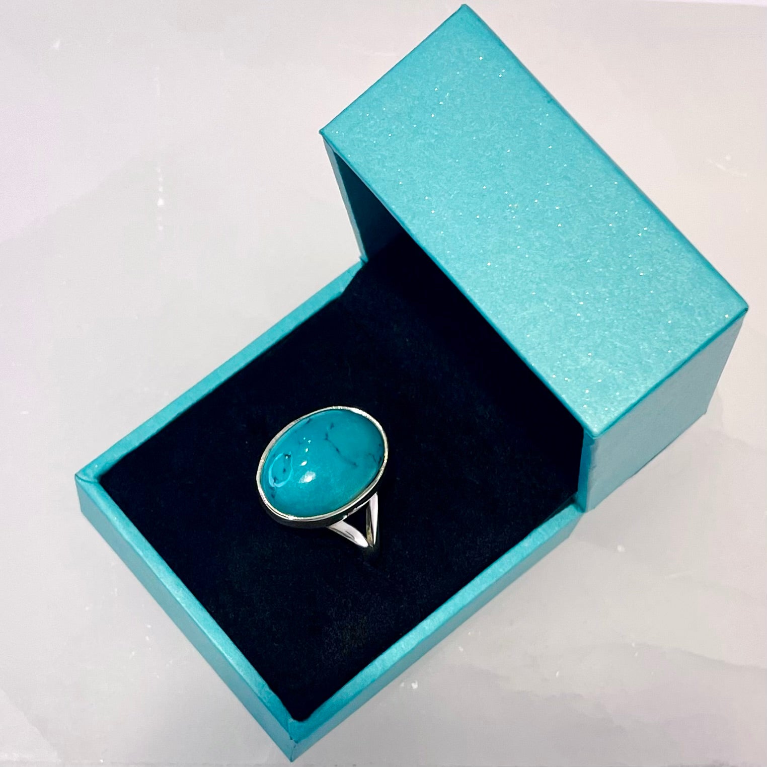 Peruvian Turquoise oval ring in sterling silver ~ size 9