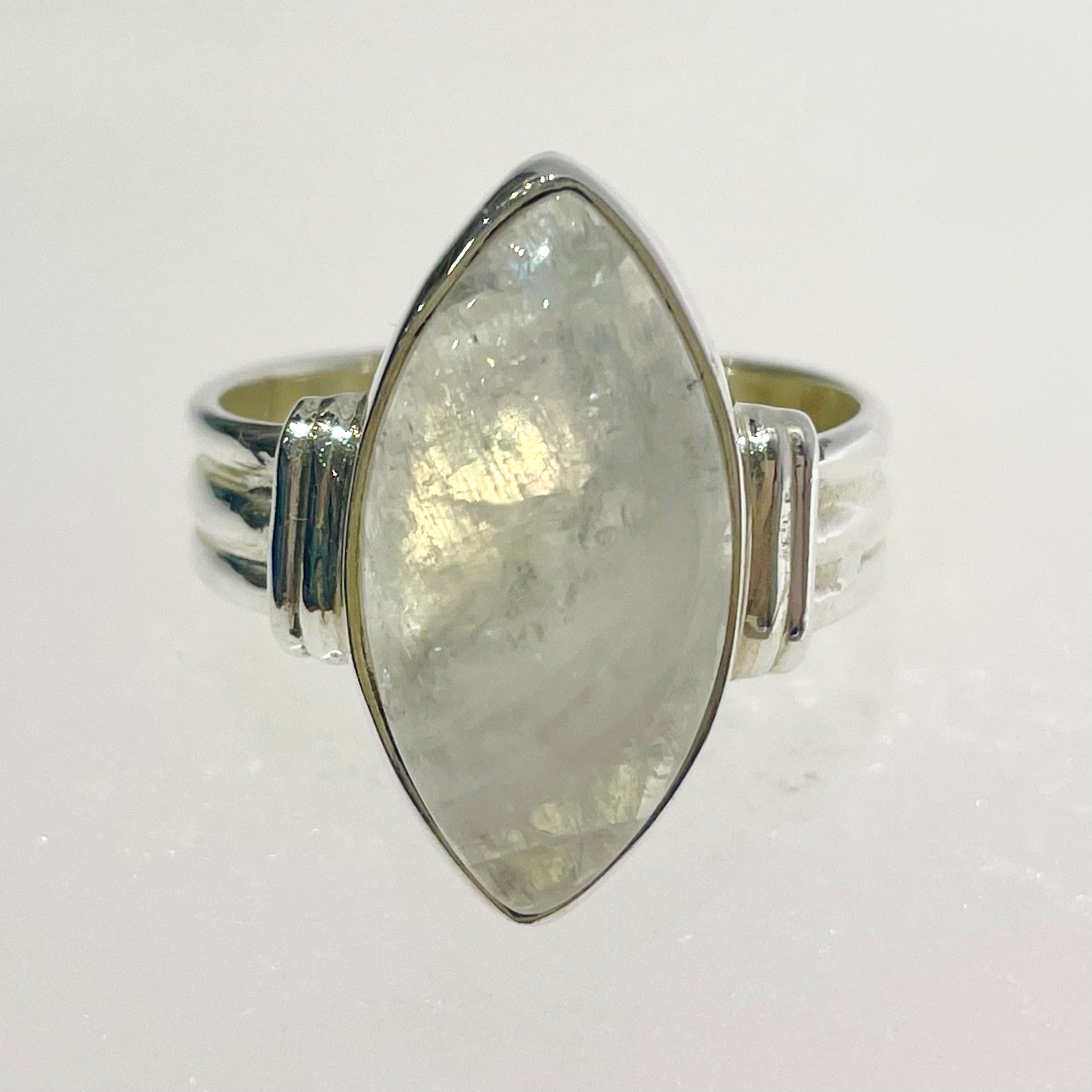 Rainbow Moonstone ring in sterling silver