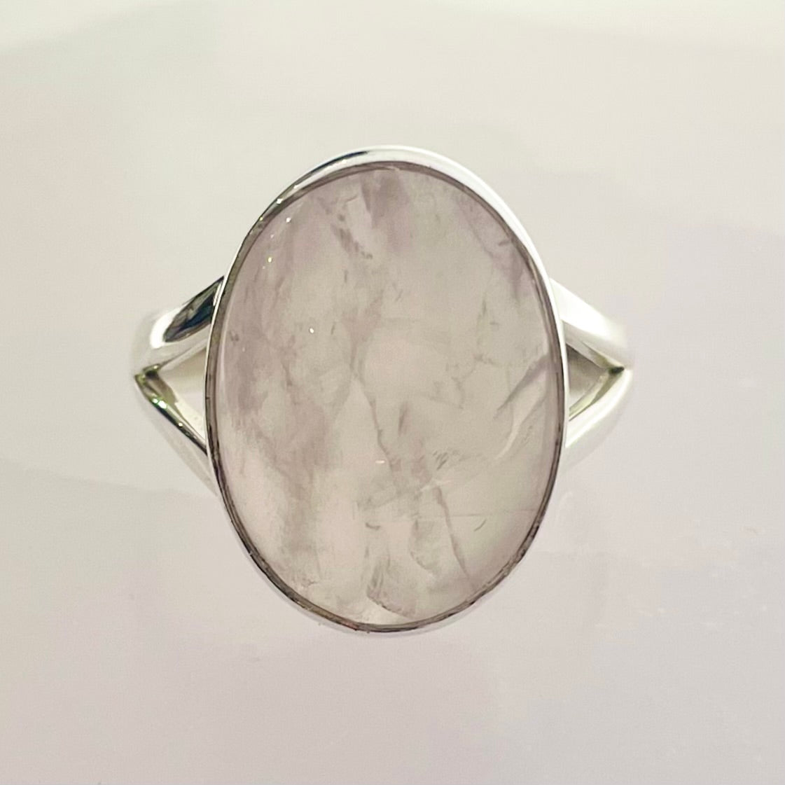 Rose Quartz oval ring in sterling silver ~ size 8