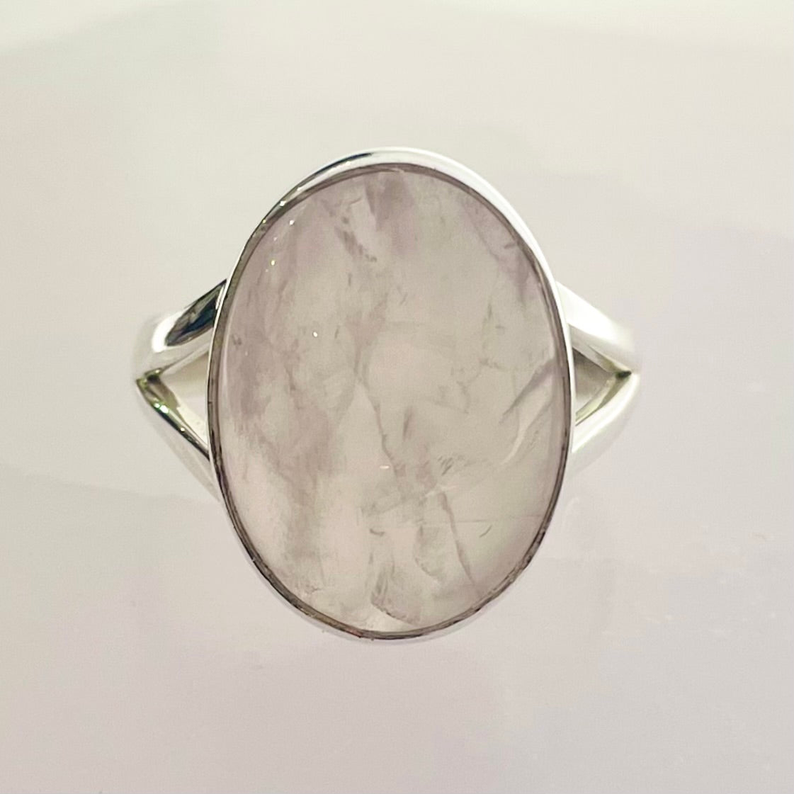 Rose Quartz oval ring in sterling silver ~ size 9