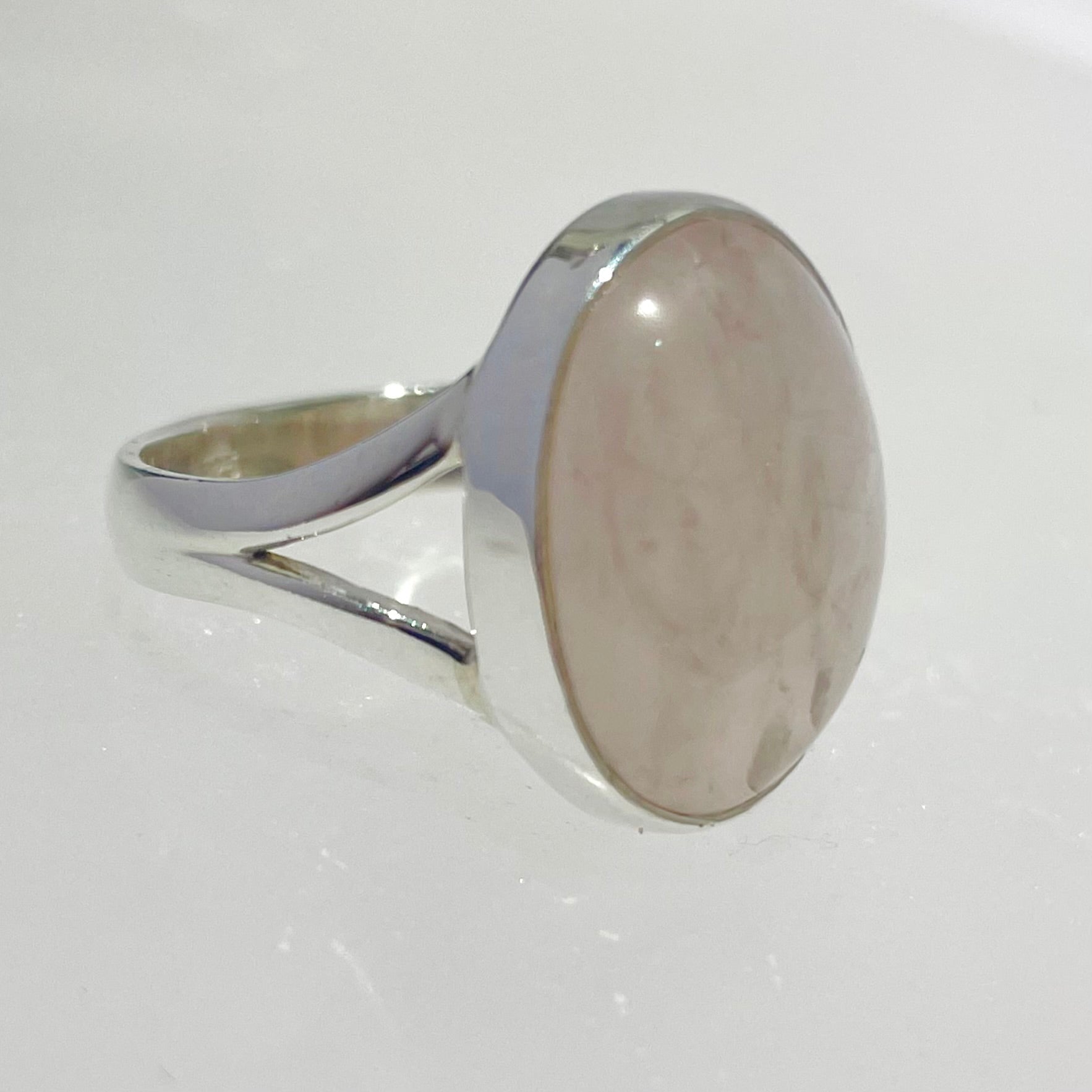 Rose Quartz oval ring in sterling silver ~ size 8