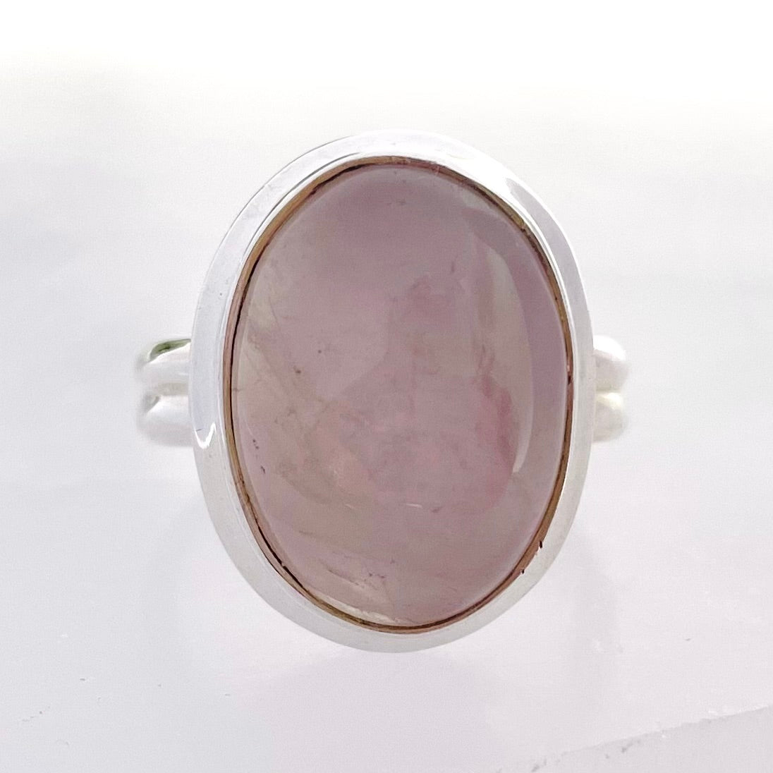 Rose Quartz oval ring in sterling silver ~ Size 9