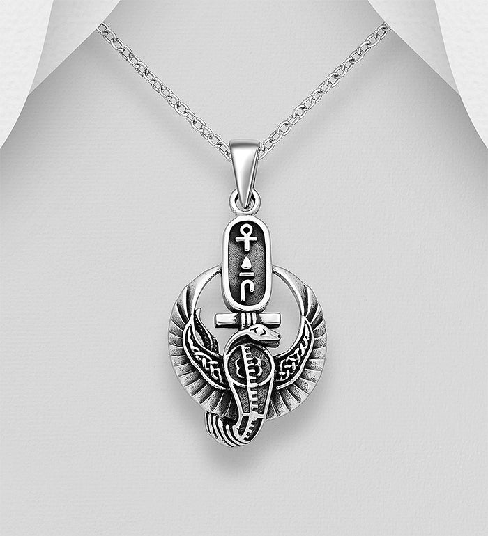 Cobra, weave wings and Egyptian cross pendant in sterling silver