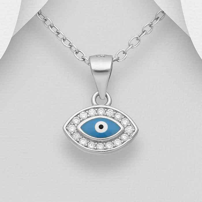 Evil eye cubic zirconia diamond pendant in sterling silver