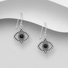 All seeing eye sterling silver hook earrings with black onyx resin