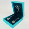 Amethyst 6mm crystal bead drop earrings with silver tree of life charm