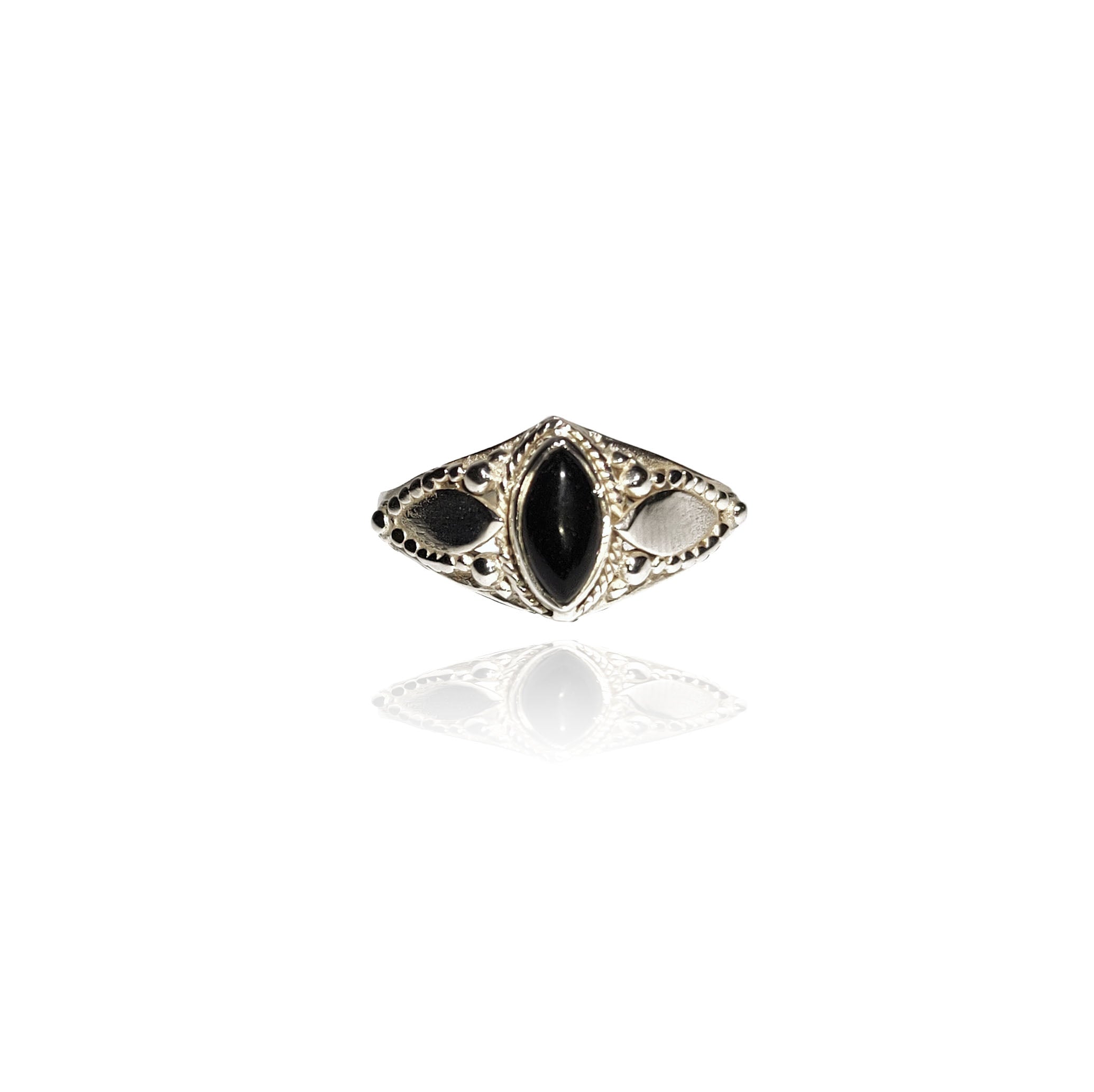 Meera sterling silver ring in garnet size 7, black onyx size 8
